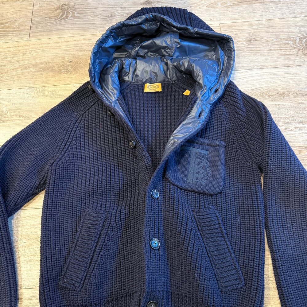 Tod's of Italy Men's Wool Hooded Button Down Cardigan Sweater, Size Small